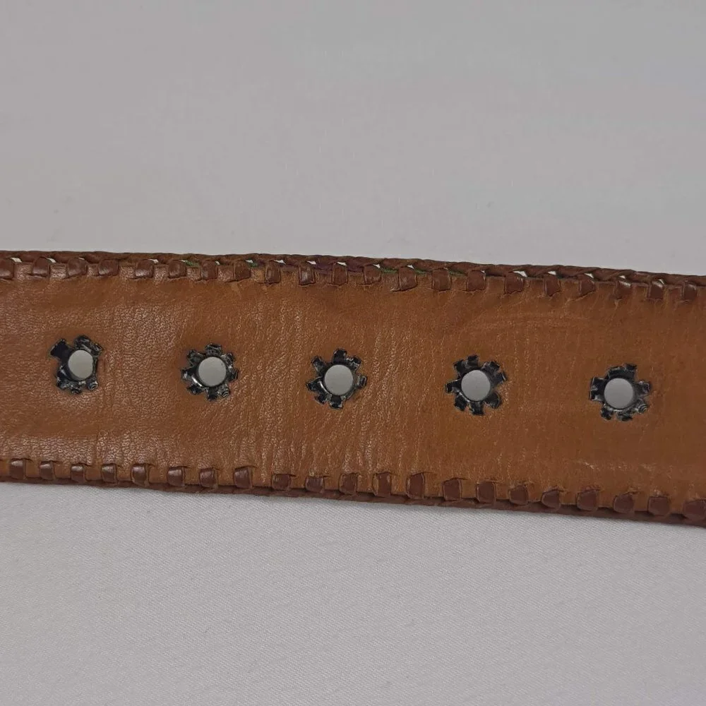 Colorful Cotton and Leather Belt Size Large Colorblock Made in Guatemala